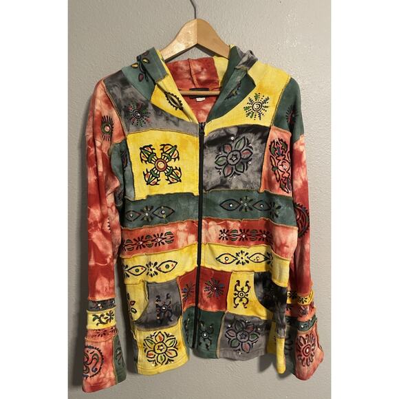 Rising International Womens Sweater Large Colorful Aztec Print Full Zip FLAW - Picture 1 of 8